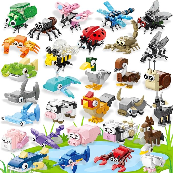 30 Pack Party Favors Building Set for Kids, Mini Animals Building Block Toy, Classroom Prizes Goodie Bags Stuffer, Easter Gifts Birthday for Boy Girls Age