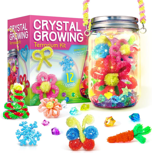 XXTOYS Crystal Growing Kit - Crafts for Girls Ages 6-8 - Create 12 Flowers Crystals Science Experiment Kit - DIY Decorative Lamp Set Light Up The Night - STEM Educational Toys Gifts for 6+