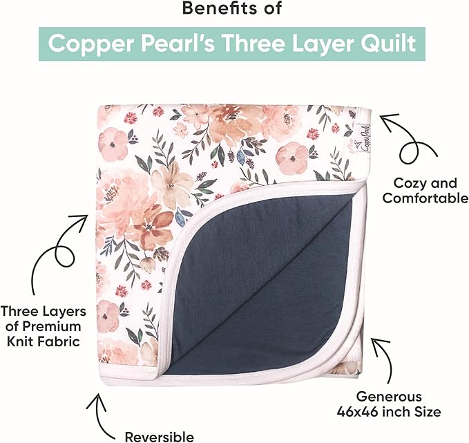 Copper Pearl Noah 3-in-1 Baby Quilt - Breathable, Cozy Blanket for Newborns & Toddlers | 46x46 Premium Polyester/Rayon