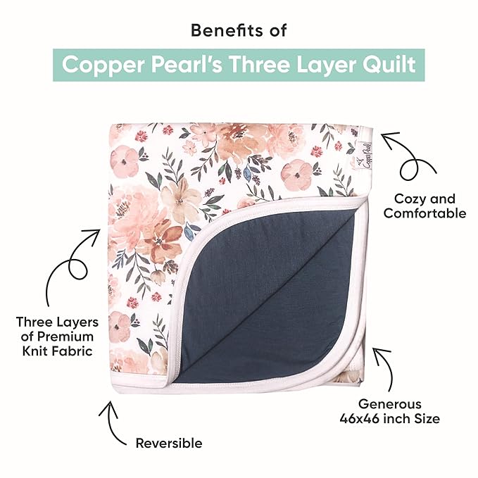 Copper Pearl Vance Three-Layer Baby Blanket: Soft Quilts for Boys & Girls | Breathable, Cozy Toddler Blanket | Premium Polyester/Rayon | 46x46