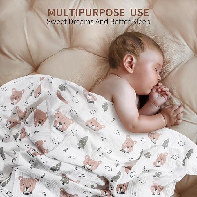 Rayon from Bamboo Swaddle Blankets for Newborn,2 Pack Breathable Soft Receiving Blanket,Large 41 x 41 inches Swaddle Wrap Burping Clothes,Essentials Infant Shower Items(Christmas Bear & Green Bear)