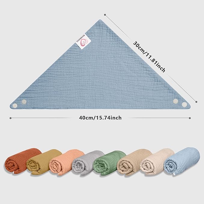 Bearmoss Muslin Baby Bibs 8 Pack Soft Bandana Bibs for Drooling & Teething, Absorbent Burp Cloths with Adjustable Snaps
