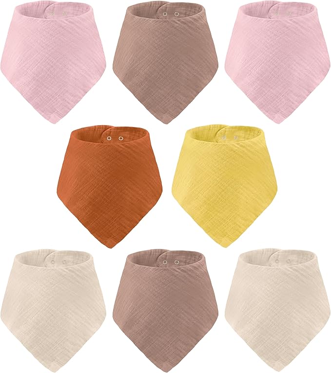 Muslin Baby bibs for drooling and teething, 100% cotton, Bibs for baby girl, Muslin bibs for boys (8 Pack)