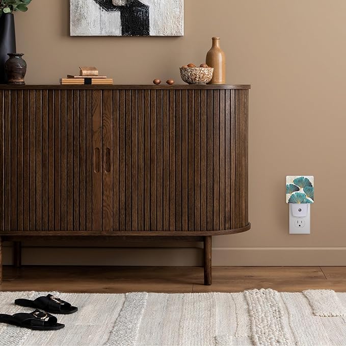 Night Light,Green Ginkgo Leaves Night Lights Plug into Wall for Boys Girls Bedroom Decorative Half Round Nightlight Led Lamp 0.5W Sleep Friendly