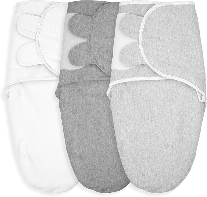 Baby Swaddle Sacks, 3-Pack Newborn Organic Cotton Swaddle Wrap, Adjustable Swaddle Blankets, Nursery Swaddling Essentials for Newborn 0-3 Months, Infant Shower Items Gift (Grey & White)