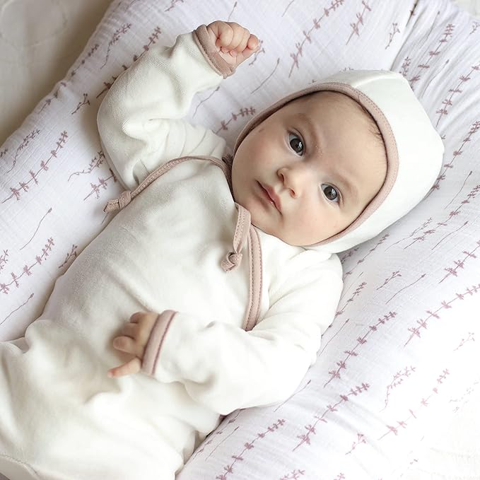 Ely's & Co. Muslin Swaddle Blanket 2-Pack — 100% Cotton Muslin Extra-Large Swaddle Blankets (47” x 47”) Solid + Printed (Delicate Leaves + Solid Lavender)