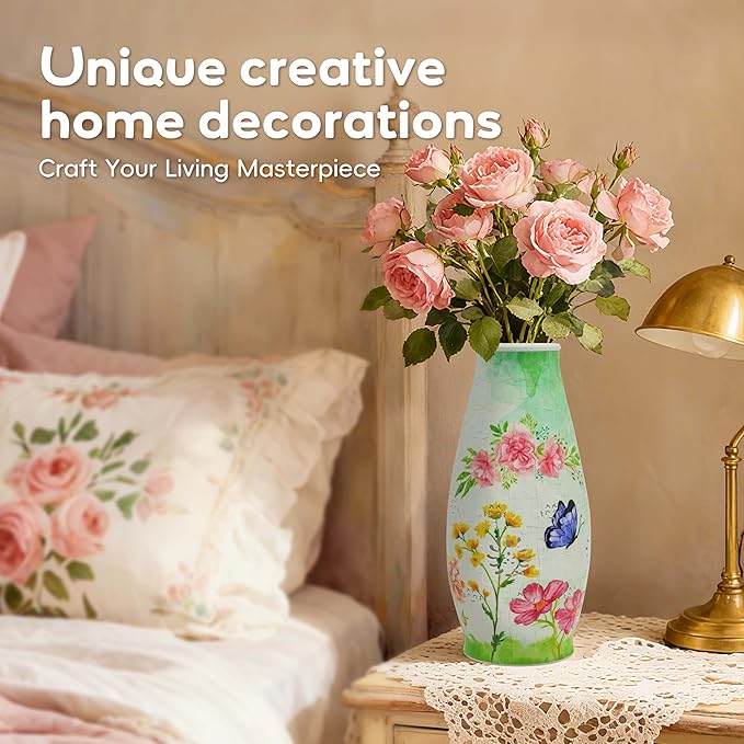 3D Puzzle Vase for Adults, 3D Puzzle Vases for Flowers, 152 Pcs 3D Puzzles Art Vase for Kids Ages 8-13, Cute Unique Flower Vases Decoration with Night Light, Crafts for Adults(Butterfly)