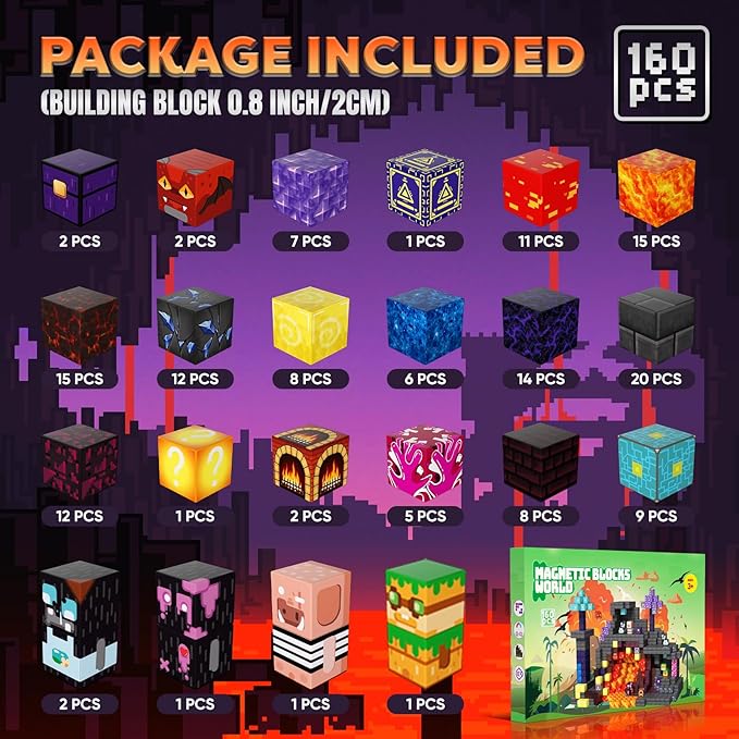 160 PCS Magnetic Blocks Building Toys, 3D Magnetic Building Blocks Set, STEM Educational Sensory Magnet Blocks Construction Set for Kids Ages 3+, Creative Building Toys, Christmas Birthday Gifts