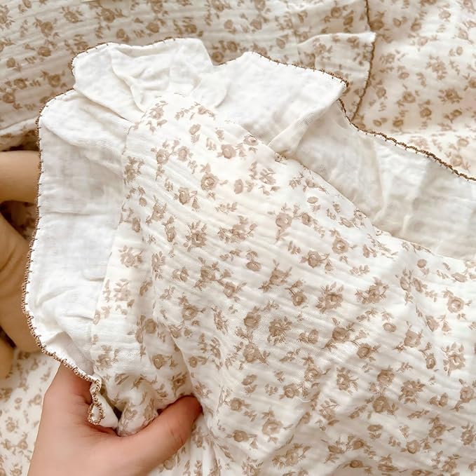 BuLuTu Cotton Muslin Kids Toddler Pillowcase Standard Cute Camellia Flowers Super Soft Travel Pillow Nursery Pillowcase for Boys,Girls,Bedding Decor Machine Washable, Durable Pillowcase,1 Piece