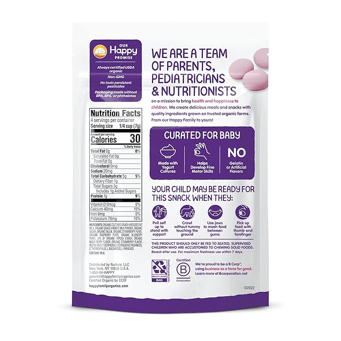 Happy Tot Organics Yogis Freeze-Dried Yogurt & Fruit Snacks, Mixed Berry, 1 Ounce (Pack of 8) packaging may vary