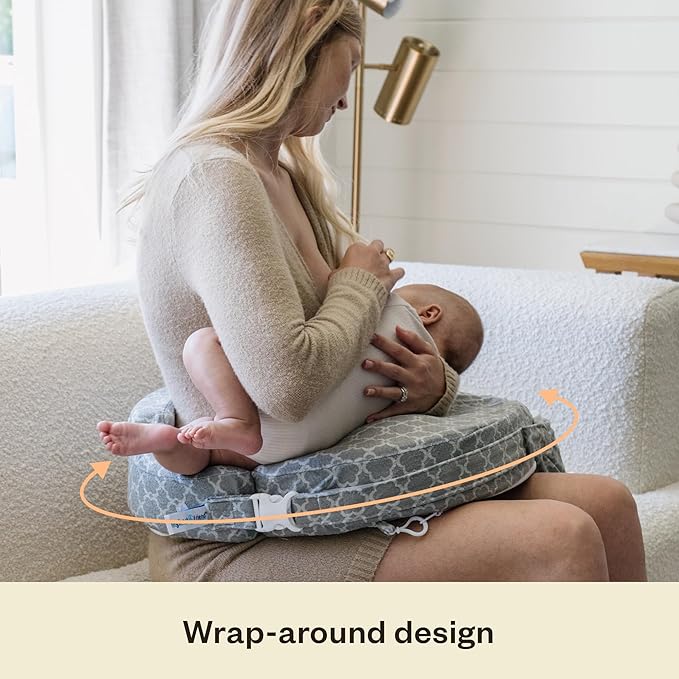 My Brest Friend Nursing Pillow - Deluxe - Enhanced Comfort w/ Slipcover - Ergonomic Breastfeeding Pillow For Ultimate Support For Mom & Baby - Adjustable Pillow W/ Handy Side Pocket, Flower Key Grey