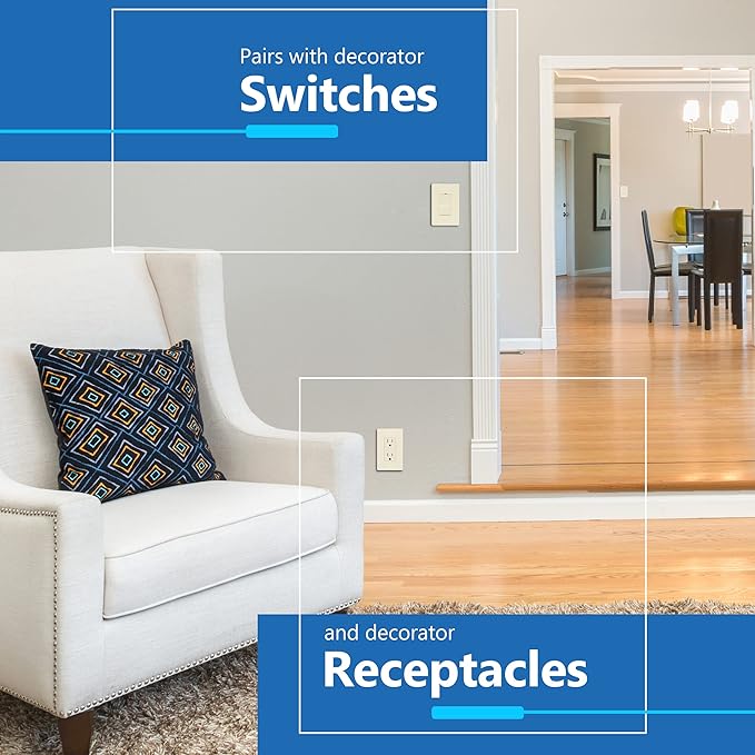 LIDER Matte Finish Decorator Switch Cover, Screwless Wall Plate, Mid-Size 1-Gang 4.88" x 3.11", Unbreakable Polycarbonate Thermoplastic, UL Listed, LSWP-31M-LA10P, Light Almond, 10 pack