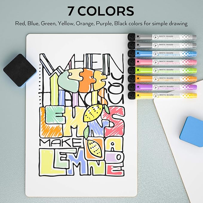 Nicpro Dry Erase Lap Board 9 x 12 inches 2 Pack Kid Double Sided Blank Small Lapboard with 8 Pens, 2 Eraser, Learning Mini Whiteboard Portable Drawing Board for Student and Classroom Use