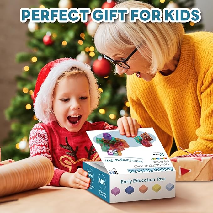 40 PCS Building Blocks for Toddlers, ABC & Number Stacking Blocks Toys for Kids with Color ID Cards, Alphabet Learning and Educational STEM Toy for Boys Girls Gifts 3 4 5 6