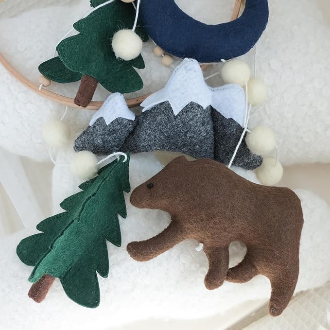 Woodland Mobile for Crib Bear Baby Mobile for Crib Woodland Crib Mobile for Boys Girls Forest Baby Nursery Mobile for Bassinet