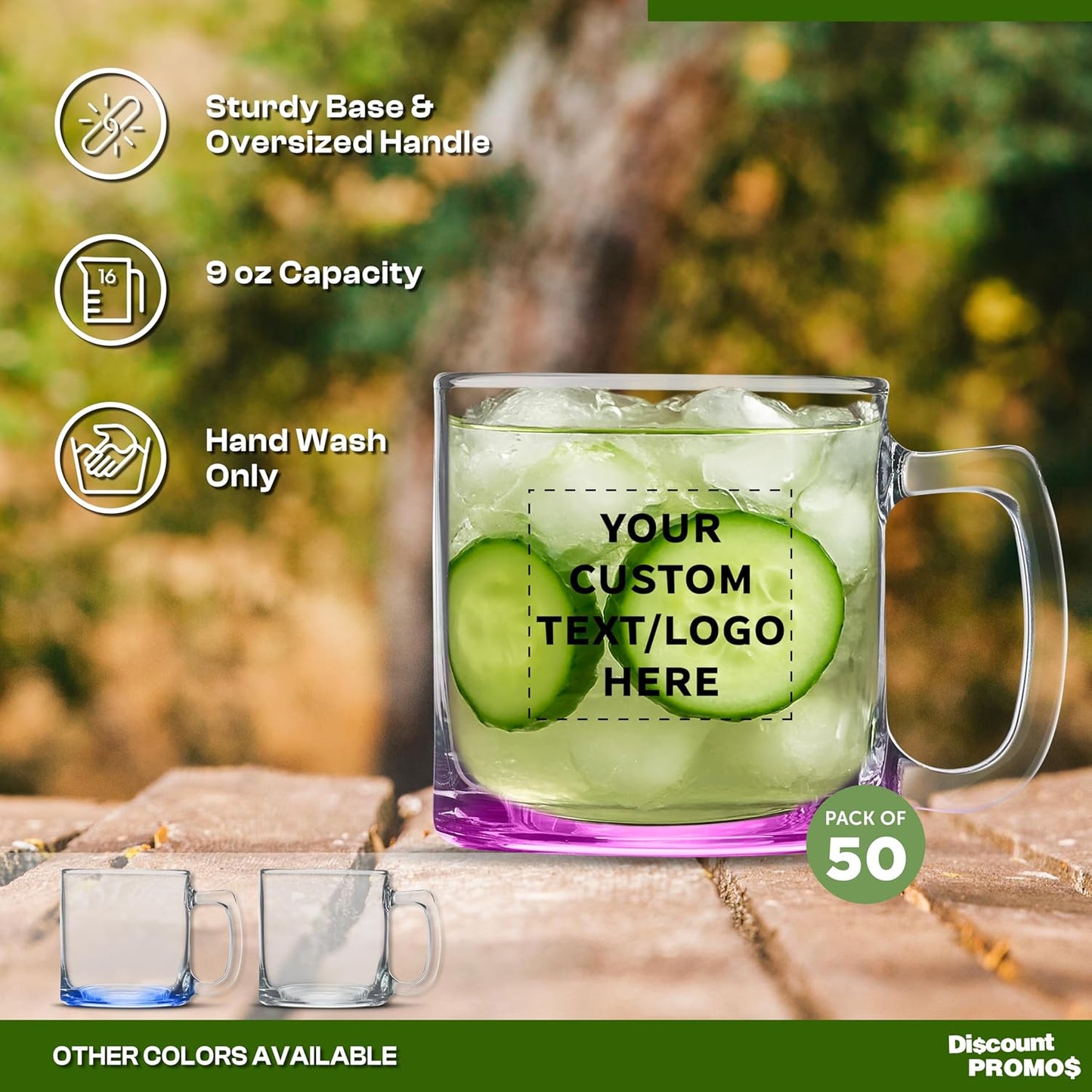 DISCOUNT PTOMOS Custom Small Glass Coffee Mugs 9 oz. Set of 50, Personalized Bulk Pack - Perfect for Coffee, Tea, Espresso, Hot Cocoa, Other Beverages - Pink