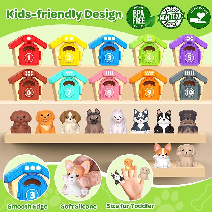 Letapapa Toddler Toys for 1 2 3 Year Old, 20 Pcs Dog Toys for Kids, Montessori Educational Counting, Matching & Sorting Motor Skills, Christmas Birthday Gifts for Baby Boy Girl Aged 12-18 Months