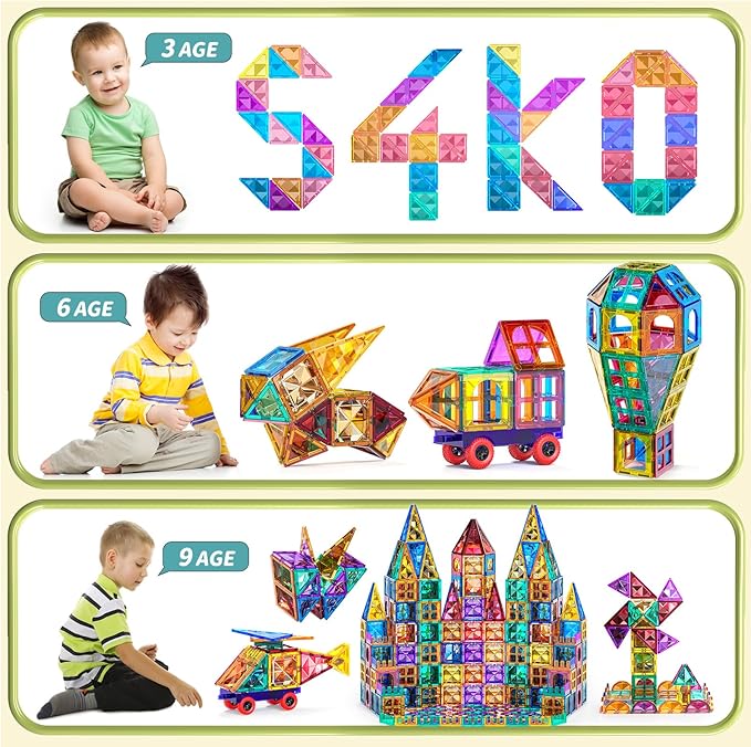 180 PCS Magnetism Blocks Tiles for Kids Ages 3 4 5 6 7 8+, Building Set for Toddlers 3-5 4-8, Stacking Blocks, Educational Construction Toy for Boys and Girls, Creative Play Birthday Gifts 2-4