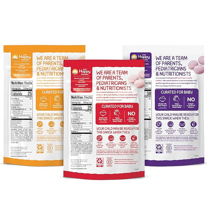 Happy Baby Organics Yogis Freeze-Dried Yogurt & Fruit Snacks, Variety Pack, 1 Ounce (Pack of 6)