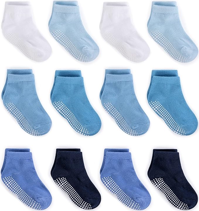 ZAPLES Baby Non Slip Grip Ankle Socks with Anti Skid Grippers Boys Girls Low Cut for Infants Toddlers Kids