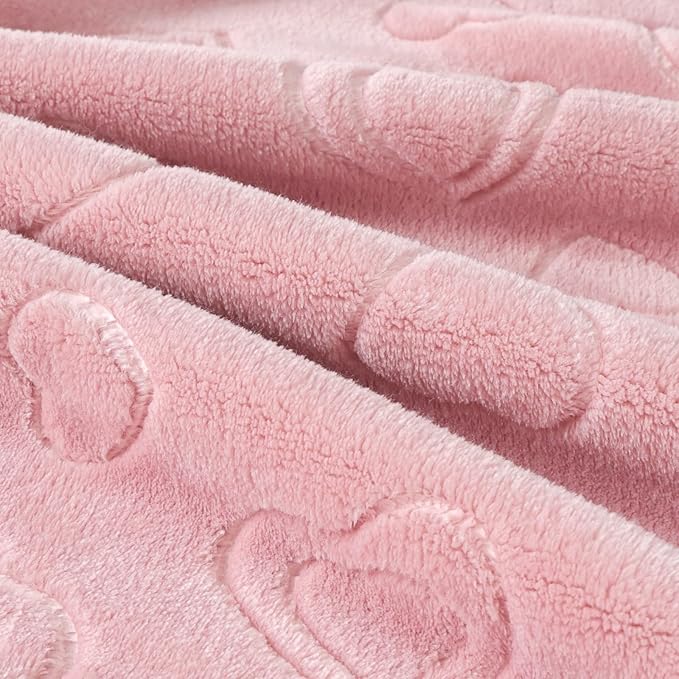 BORITAR Baby Blanket with Heart Design for Girls Ultra Soft Fleece Warm and Lightweight Blankets for Infant Toddler Newborn, 30x40 Inch, Blush Pink