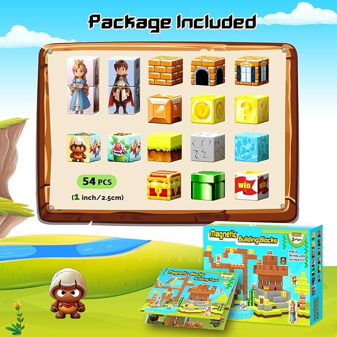 Magnetic Blocks- Magnetic Building Blocks Magnet Cube Toys Stacking, Build Forest Toys & Games Set, STEM Sensory Play, Birthday Giftsfor Kids Boys Girls Age 3 4 5 6 7 8 9 10 (54pcs 1inch)