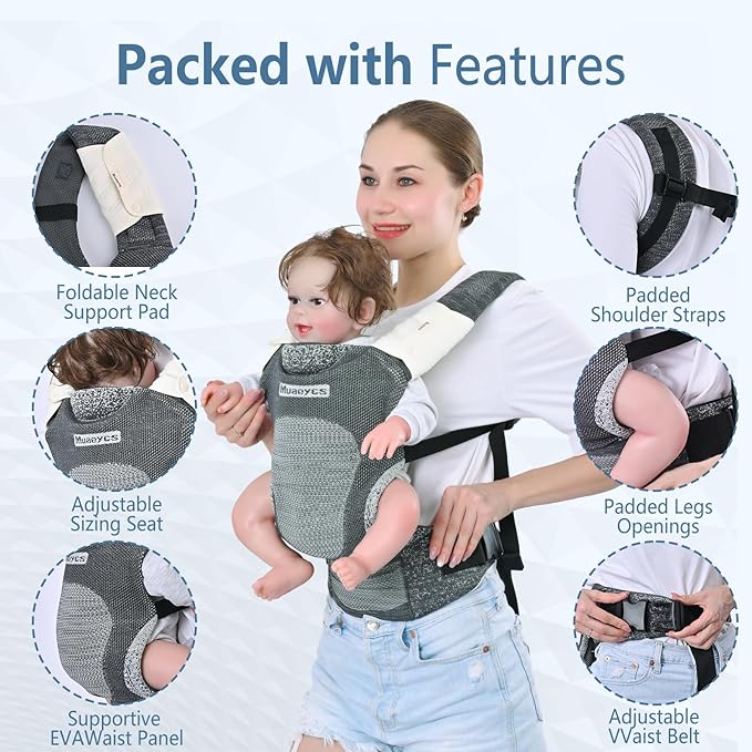 Baby Carrier Newborn to Toddler, Ergonomic, Breathable and Lightweight Newborn Carrier, Infant Carrier for 7-33 lbs, Easy Adjustable, Soft, Gray
