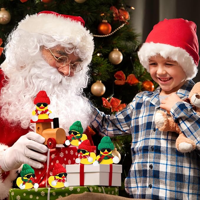 Syhood 48 Sets Christmas Mini Rubber Duck Bulk with Sunglasses Scarf Hats and Adhesive Dots Duckies Bath Toy Xmas Decor for Christmas Winter Gift Cruise Birthday Party (Classic Hat)