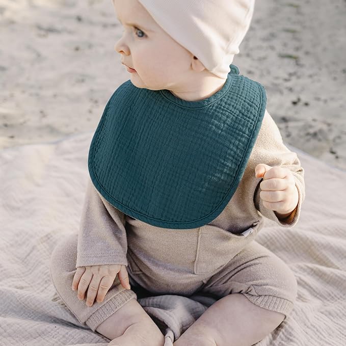 Konssy 10-Pack Muslin Baby Bibs, Soft Cotton Bandana Bibs for Drooling & Teething, Unisex Solid Colors for Boys & Girls, Newborn & Infant