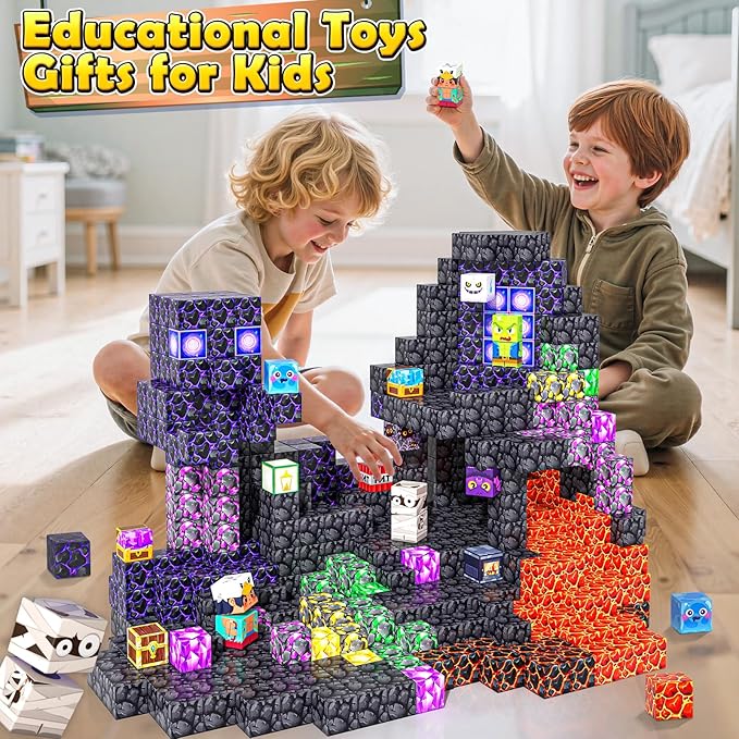 Magnetic Blocks - Build Mine Magnet World, STEM Magnetic Building Blocks for Kids Ages 4-6 6-8 8-12, Building Toys Games for Boys Girls Ages 3+, Birthday Toys Gifts for Kids Toddlers