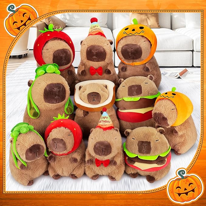 Achwishap Capybara Plush,Cute Plushies Halloween Capybara Stuffed Animal,Capybara Plush Toys,Kawaii Plush Stuffed Toy Plushie Gift for Kids Adults Thanksgiving(Capybara with Pumpkin Hat,12”)