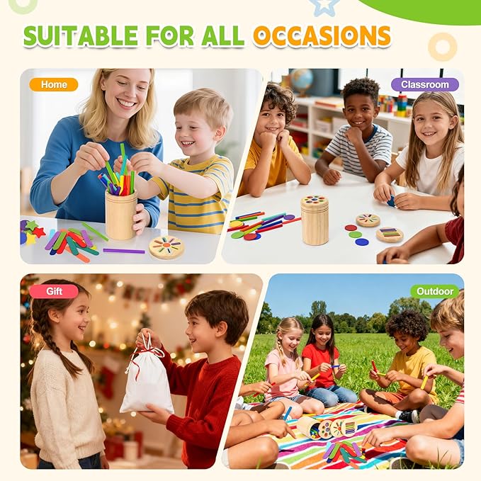 LYLIN Montessori Toys for 2 3 4 Years Old, 3 in 1 Wooden Color Sorting Toys for Toddlers, Fine Motor Skills Toys for 1-2 Years Old Sensory Development Educational Toy Girls Boys Birthday Gifts