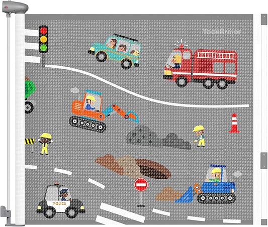 Retractable Gates for Stairs, Mesh Dog Gate for The House, Wide Pet Gate 34" Tall, Extends to 71" Wide, Long Safety Gates for Doorways, Hallways, Cat Gate Indoor/Outdoor (Car)