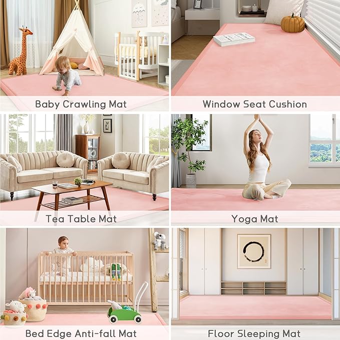 Baby Play Mat for Floor Tummy Time Mat Nursery Rug Muscle Area Rug Playroom Rug Tatami 74 * 50" Memory Foam 1.3" Thick Crawling For Babies,Toddlers, Infants, Kids,Floor(Pink)