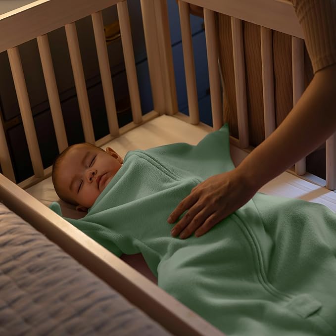 SleepingBaby Zipadee-Zip Transition Swaddle - Cozy Fleece Wearable Blanket with Two-Way Zipper for Baby Sleep - Mint, Medium (6-12 Month)