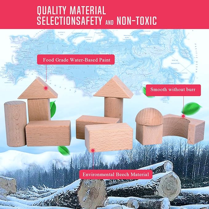 Migargle Wooden Building Blocks Set for Kids - Stacker Stacking Game Construction Toys Set Preschool Colorful Learning Educational Toys - Geometry Wooden Blocks for 3+ Year Old Boys & Girls