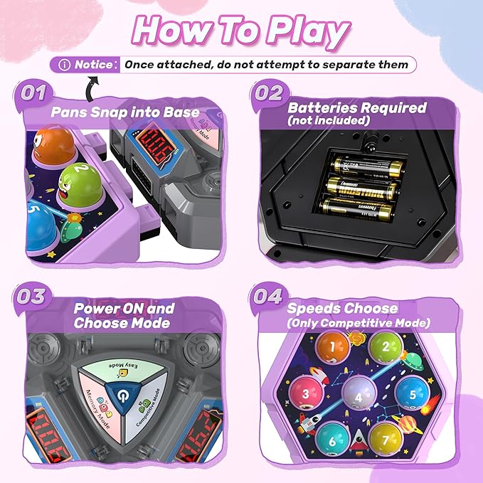 3-Player Whack Game Mole Toy for Ages 3+, Early Learning Toy with Lights & Sounds, Interactive Pounding Hammer Toy with 3 Game Modes, Perfect for Families with Multiple Kids of Different Ages