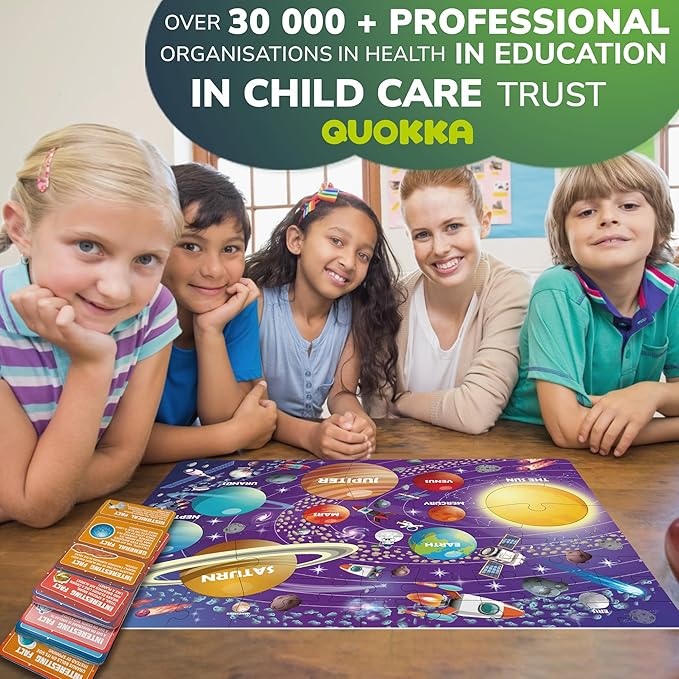QUOKKA Solar System Puzzles for Kids Ages 4-6 - 70 Pcs Fun Kids Puzzles Ages 5-8 Preschool Floor Activities - Includes 50 Cards with 400+ Space Facts- Planet-Shaped Jigsaw Puzzle Gift for Girls Boys