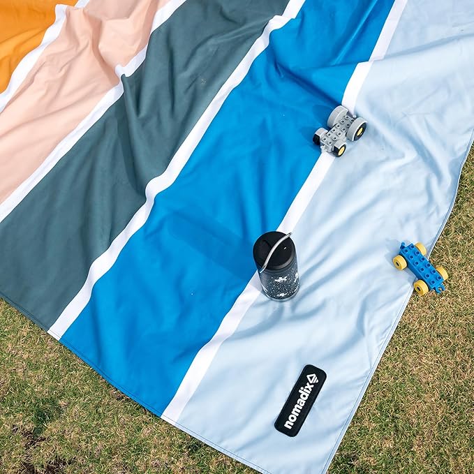 Nomadix Festival Blanket - Perfect for Picnics, Camping, & Lawn Seating - Plush Top & Water Resistant Base - Made with Post Consumer Recycled Materials - Stripes Retro - 60:x 70"