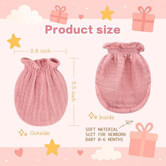 Pro Goleem Muslin Baby Mittens for Newborn, 100% Cotton No Scratch Soft Breathable Gloves for Boys and Girls 0-6 months