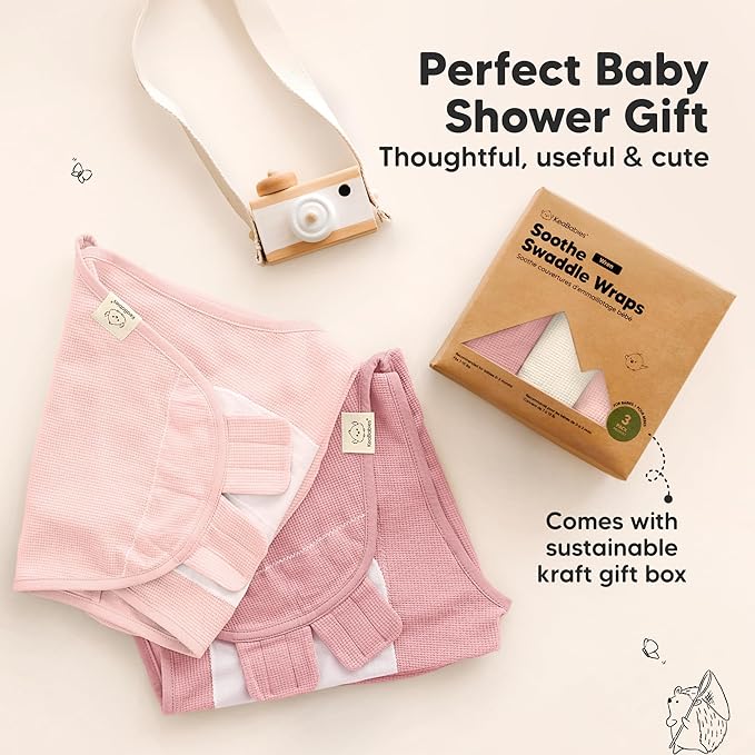 3-Pack Organic Swaddles for Newborns, Baby Sleep Sacks 0-3 Months - Baby Swaddle Wrap, Newborn Wearable Blanket, Infant Sleep Sack for Girls, Boys, Soft & Snug, Large Hook & Loop Closure (Roseate)