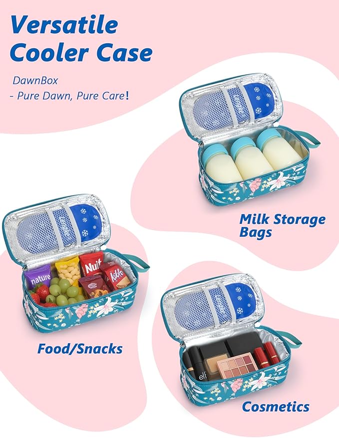 DawnBox Breast Milk Cooler Travel Bag with Real-Time Temp Display - Holds 20oz Breastmilk Storage Bag & Cooling, Portable Breast Milk Cooler Bags with 2 Ice Packs for Breastmilk Storage