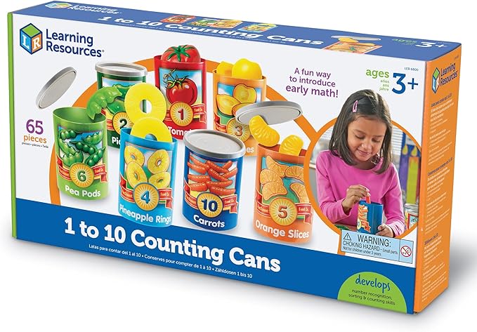 Learning Resources One To Ten Counting Cans - 65 Pieces, Ages 3+ Toddler Learning Toys, Preschool Pretend Play Toys, Supermarket Toys