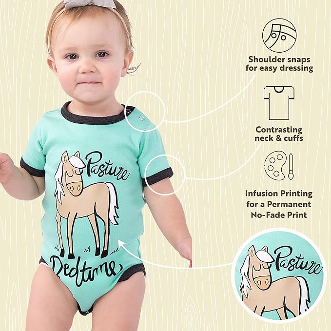 Lazy One Cute Unisex Baby Bodysuit, Cute Animal Designs, 6-18 Months