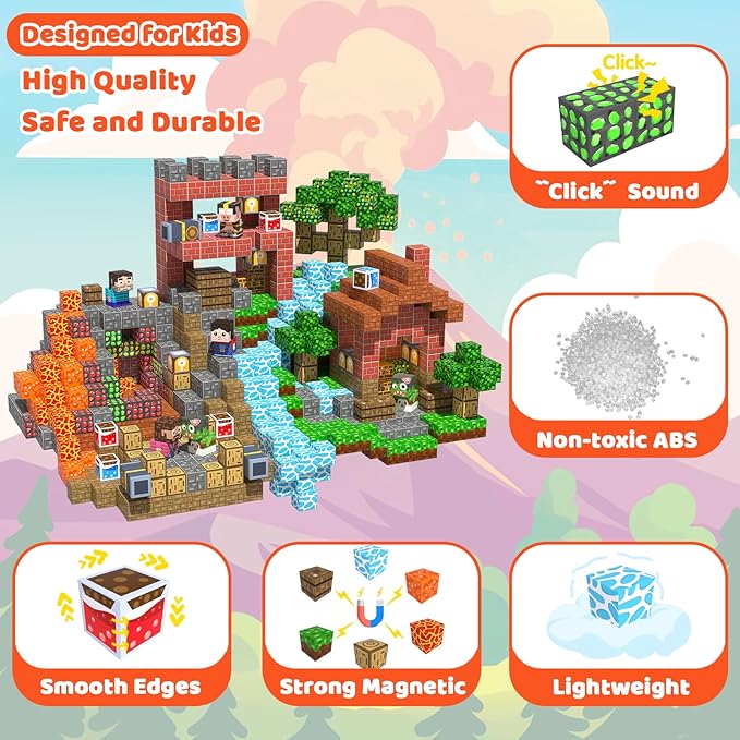 Magnetic Blocks, 150PCS Magnetic Building Blocks, Stacking Magnets for Kids, Sensory Toy for STEM Constructions Magnet Blocks for Boys Girls Age 3+, Christmas Birthday Gifts