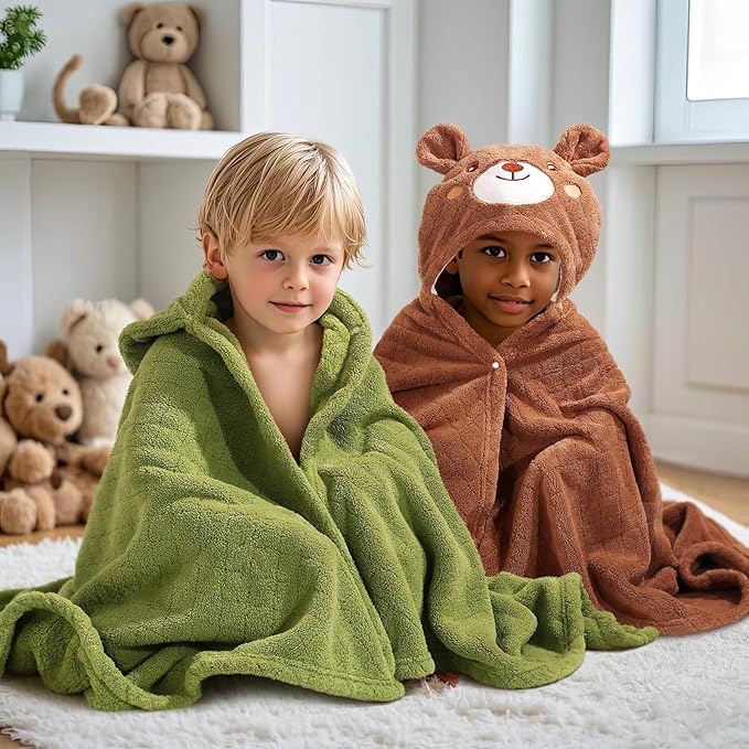 Toddler Bath Towel Baby Bath Towels Hooded Kids Towel for Boy Girl 0-5 Year, 2-Pack Thick Absorbent Toddler Towels Baby Towels with Hood, Large 50''x32''