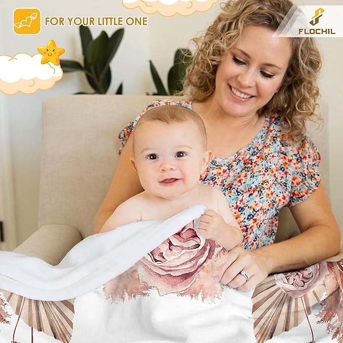 FLOCHIL Personalized Baby Blankets, Custom Baby Blanket - Baby Blanket with Name for Girls, Best Gift for Newborn Floral Plush Fleece (30x40)