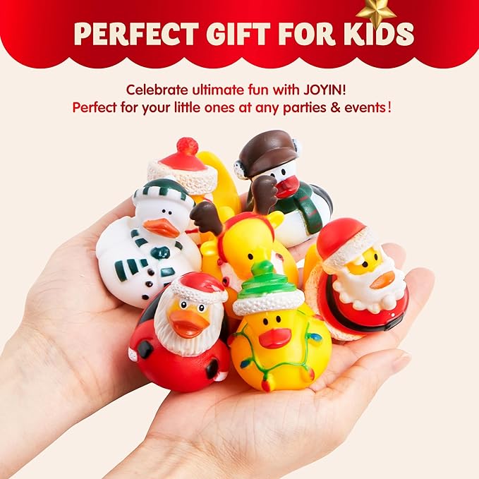 JOYIN 24 PCS Christmas Ducks for Stocking Stuffers, Xmas Rubber Duck Bath Toys for Kids Gift, Party Favor Novelty Duckies for Boys, Girls and Toddlers