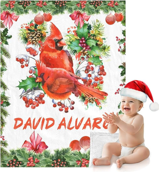 Ship Next Day - Custom Christmas Baby Blanket with Name | Multiple Styles Optional, Personalized Flannel Toddler Blanket, Christmas Swaddle for Boys & Girls, Xmas Decor Throw