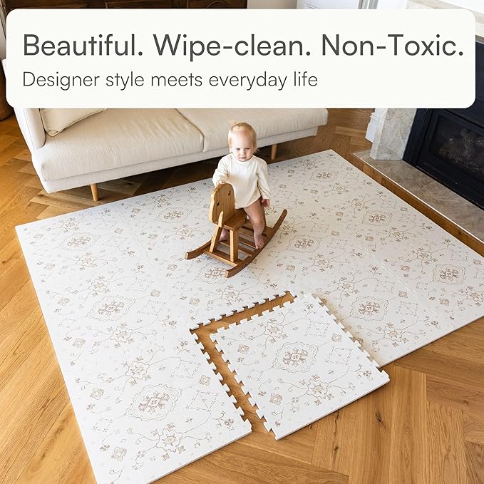 Lillefolk Baby Play Mat for Floor – 6x6ft Vintage Vanilla | Soft Non Toxic Premium EVA Foam Tiles for Tummy Time, Crawling & Playroom – Waterproof Floor Mat for Babies & Toddlers (9 Tiles)